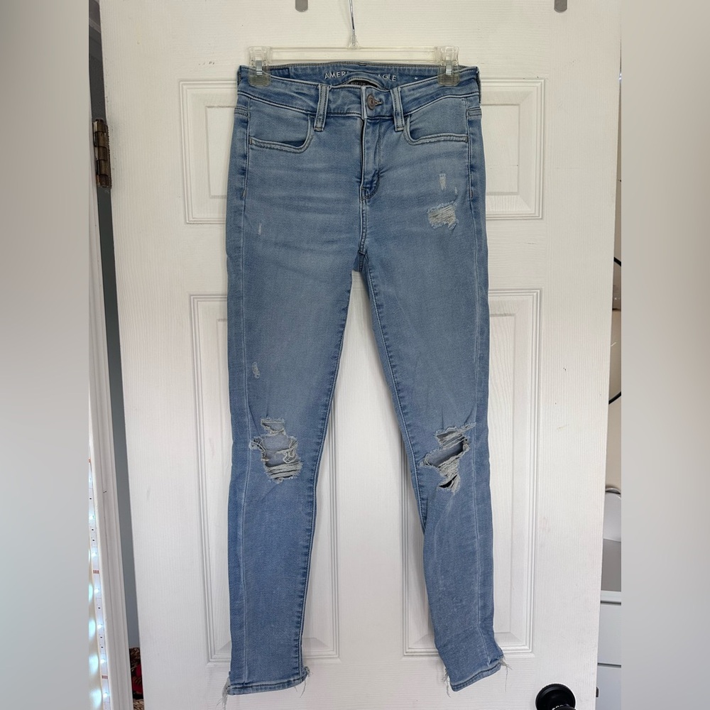 Women's Light Blue Distressed Jeans